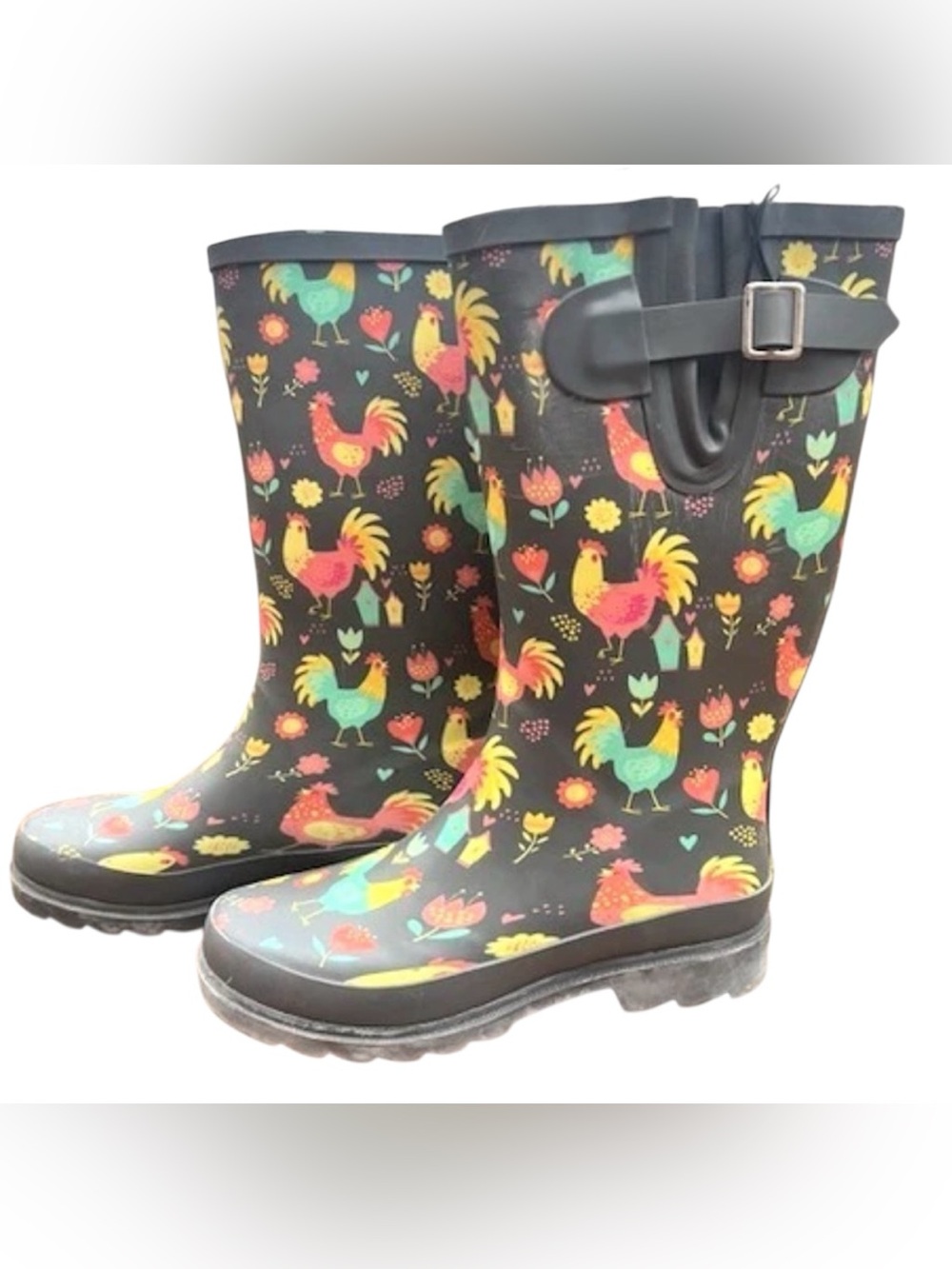 Western Chief Women Winter Rain Insulated boots. Chickens. Size 7.